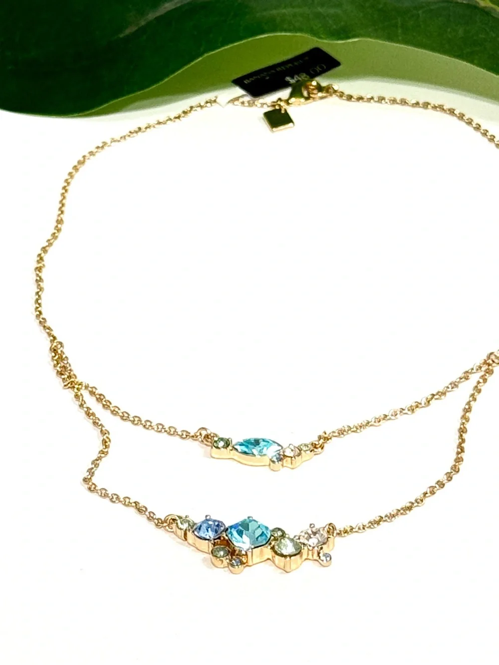 Banana Republic Blue Crystal Two-Strand Gold Necklace NWT